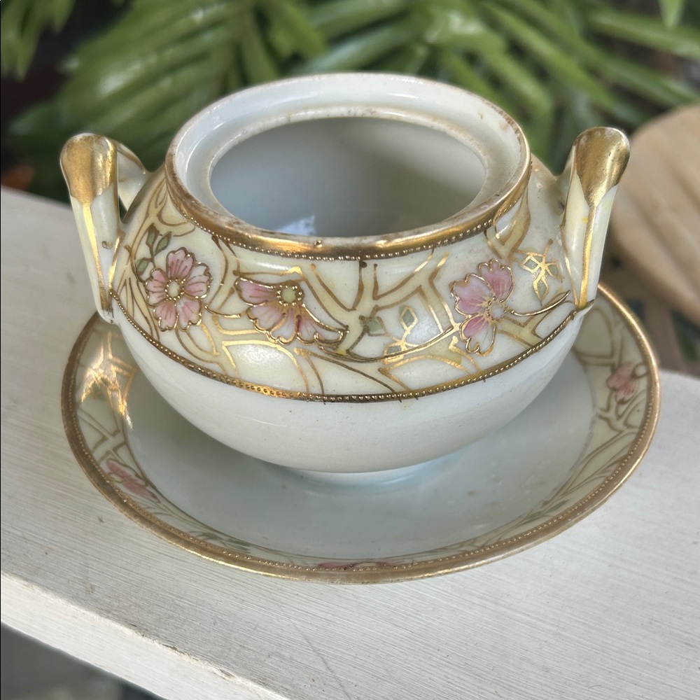 Antique NIPPON Floral Gold-Trimmed Bowl and Saucer